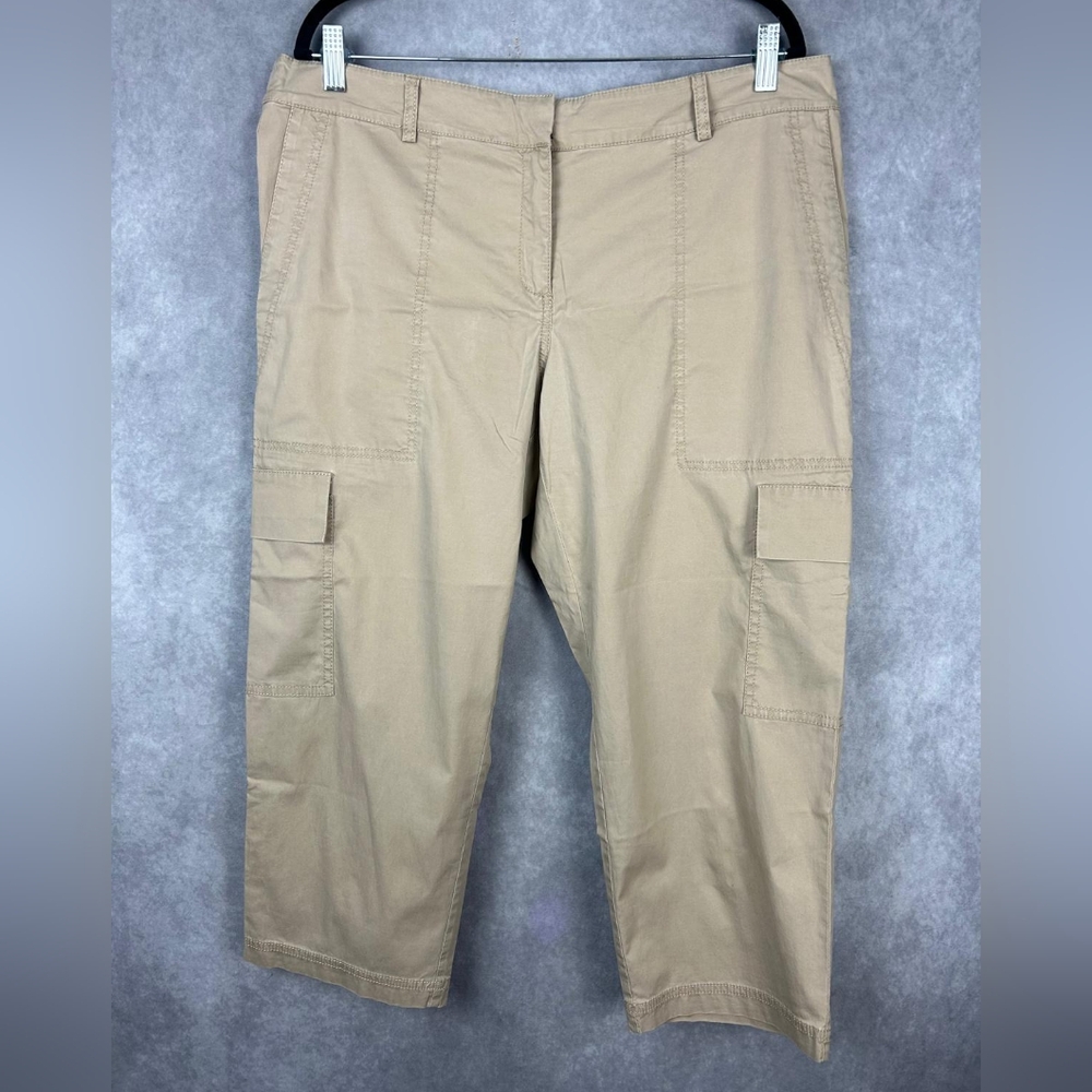 Eileen Fisher wide leg‎ khaki capri cropped cargo pants women's L